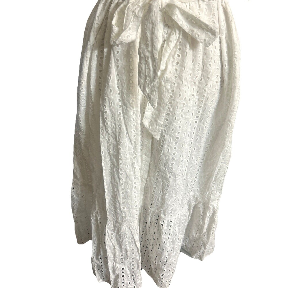 Sugarlips Kaylie Eyelet Sz M White Button Down Ruffle Midi Belted Cotton Dress - Picture 6 of 15
